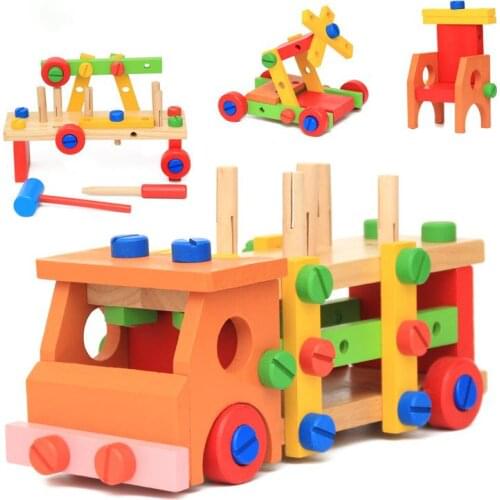 Wooden Nut Assembly Disassembly Toy For Kid Montessori Baby Educational Knock Ball Car Pile Driver Shape Cognition Children Tool