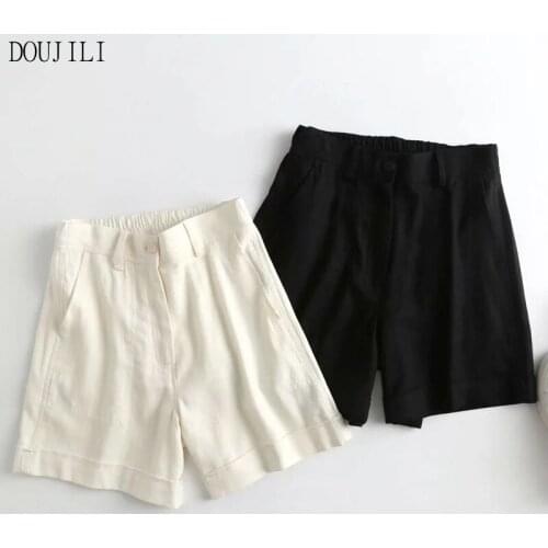 DOUJILI Hot Shorts Summer Wearring Solid Color High Waist Pocket Black White Short Pants For Women Streetwear