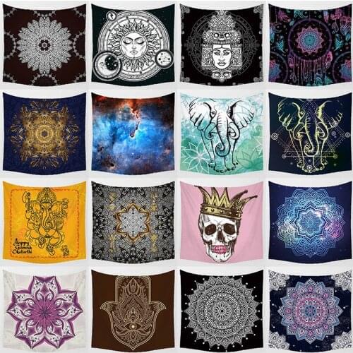 Awesome nebula in deep space wall art tapestry skull moon night Indian floral background wall decor square wall hanging tapestry