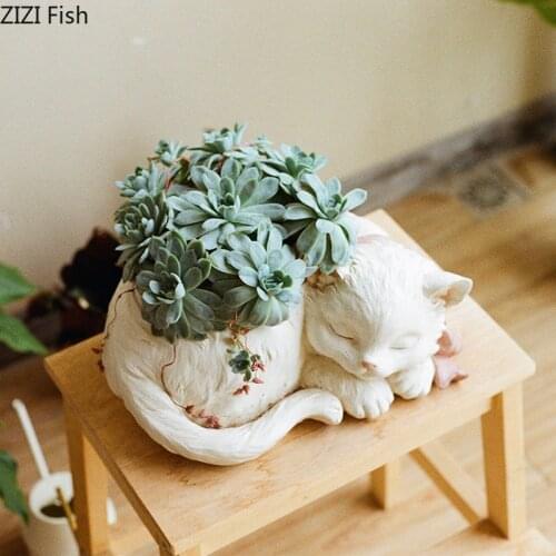 Resin Vase Cat Potted Plants Flowers Pot Floral Flower Arrangement Crafts Home Decoration Lovely Kitten Modern Desk Decor