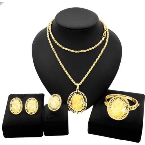 Yulaili Textured Oval Gilded Head Jewelry Set and Dubai Luxury Aristocratic Dinner Party Woman Gift Pendant Jewelry Sets Series