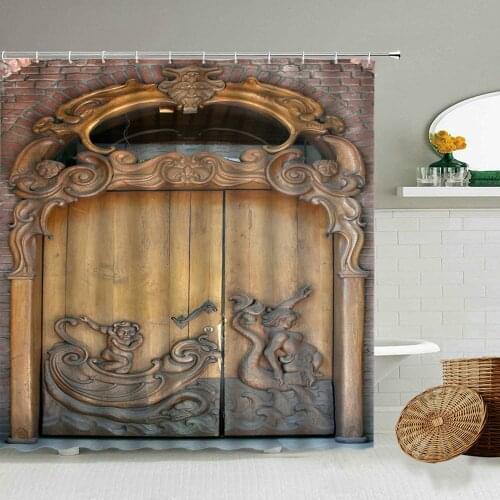 Vintage Old Arched Door Shower Curtain Wood Design Farmhouse Barn Bathroom Decor With Hooks Waterproof Fabric Screen Washable