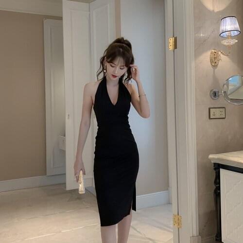 New arrival fashion bodycon night club party dress women elegant summer sexy backless temperament OL black pencil split dress