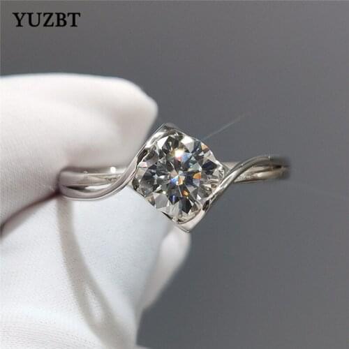 YUZBT 1 ct 6.5mm Gemstone Brilliant Cut Diamond Test Past D Color Moissanite Angel Ring Women Solid 925 Silver Wedding Jewelry