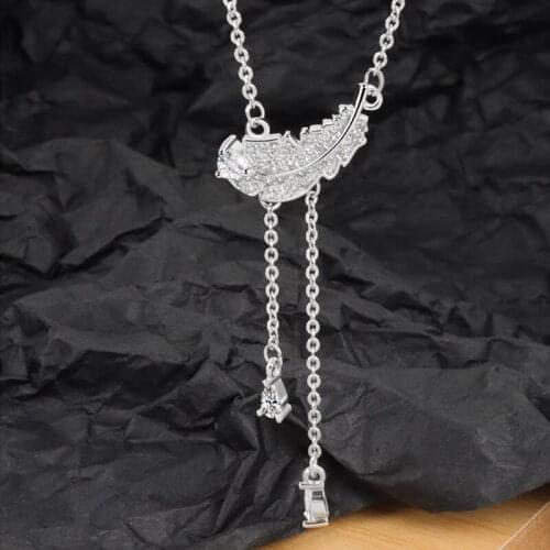 KOFSAC Fashion Silver Color Necklace For Women Jewelry Gift Glamorous Feather Tassel Necklaces Lady Valentines Day Accessories