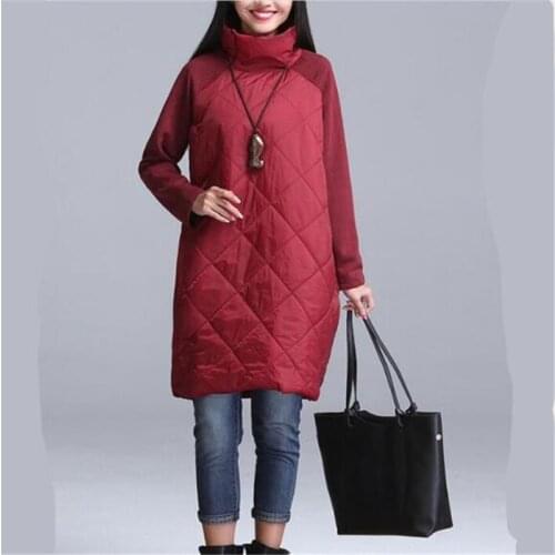 Plus Size M-6XL 7XL women Vestidos Fashion 2020 New Arrivals Casual Turtleneck Full Sleeves Cotton Coat Female Parkas Patchwork