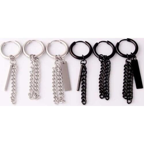 1PC Punk Long Tassel Pendant Stainless Steel Hoop Earrings For Women Men Percing Jewelry Hip Hoop Chain Circle Earrings E346