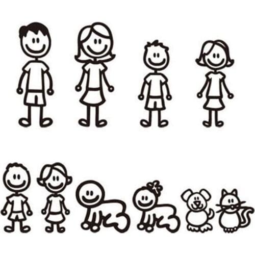 10 Piece Car Sticker Family With Pet Car Lucky Stickers Stickers For Window (Black)