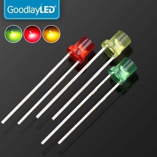 1000PCS 3mm flat head color short leg edge white red blue green yellow DIP LED