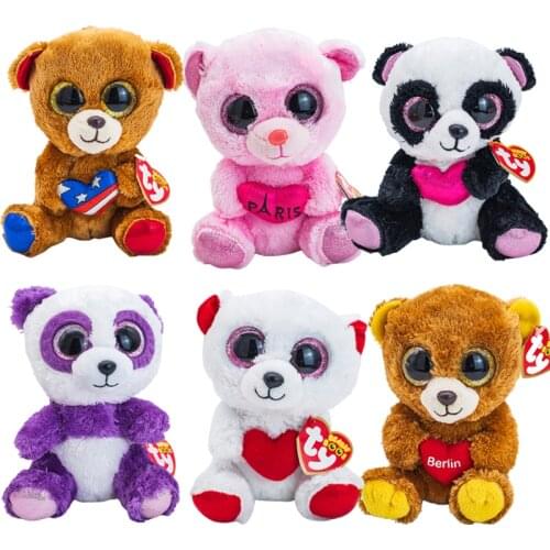 15CM Beanie TY Big Glitter Eyes Bear Panda Brown Pink White Plush Stuffed Animal Collectible Toy Christmas Birthday Gift