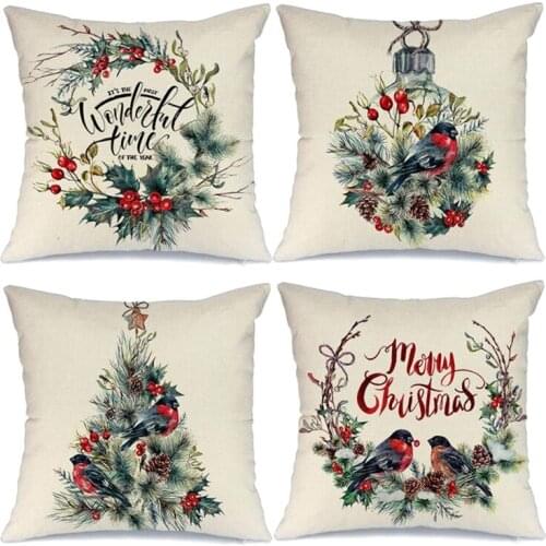 4 pieces Christmas ornaments pillowcases washed and faded 18-inch imitation linen car sofa decorative cushions