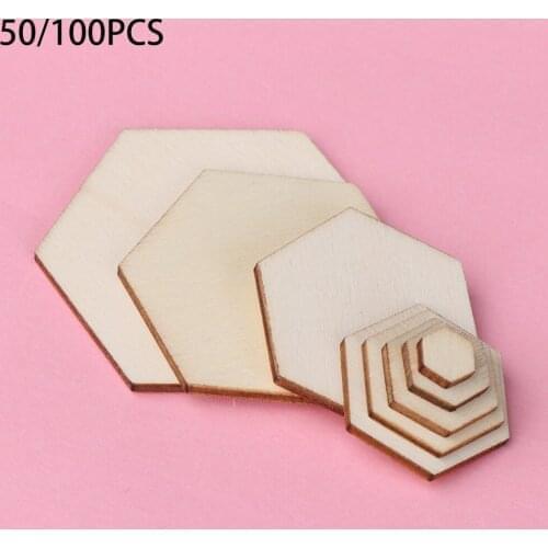 50/100pcs Wood DIY Laser Cut Embellishment Craft New Hexagonal Shape Decor Ornaments Wedding