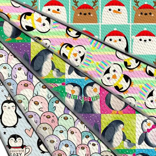 50*145cm Cartoon Penguin Print Bubble Knit Bullet Textured Animal Liverpool Fabric for Sewing Needlework DIY Dress Cloth