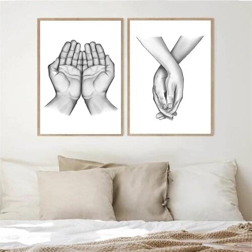 Abstract Holding Hands Wall Art Posters Print Black And White Vintage Canvas Painting Minimalist Wall Pictures Living Room Decor