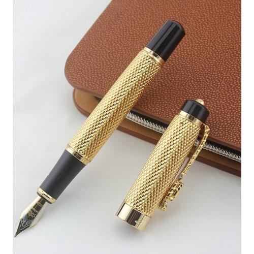 Advanced Jinhao All Colour Luxury Dragon Bright Gold squares Barrel Business office fountain Pen Broad Nib New Ink pen Gift box