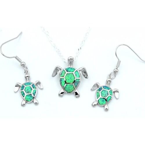 Free ePacket Drop Shipping Sea World Turtle Blue / Green / Pink / White Fire Opal Jewelry Sets-- Necklace + Earring
