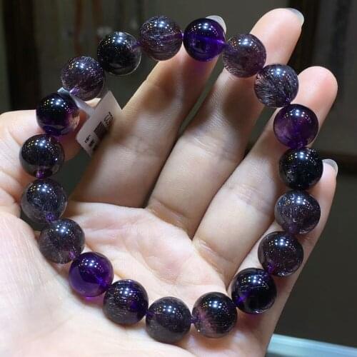 11mm Genuine Natural Black Super 7 Seven Crystal Bracelets Natural Melody Stone Rutilated Quartz Round Bead Bracelet AAAAAA