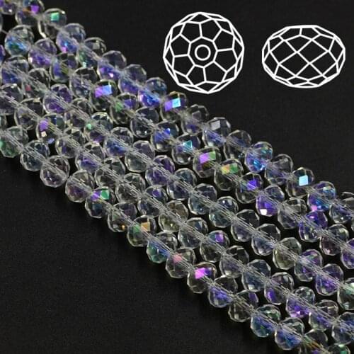 200PCS 6MM White AB Plating Crystal Bead Rondelle Loose Faceted Glass Beads Spacers Beads for Bracelet Jewelry Making