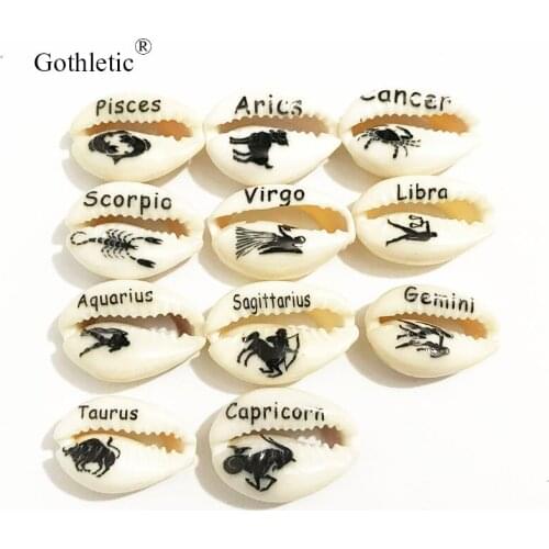 Gothletic 12pcs/lot Signs of the Zodiac Print Natural Puka Cowrie Sea Shell DIY Loose Beads for Jewelry Making Accessories NEW