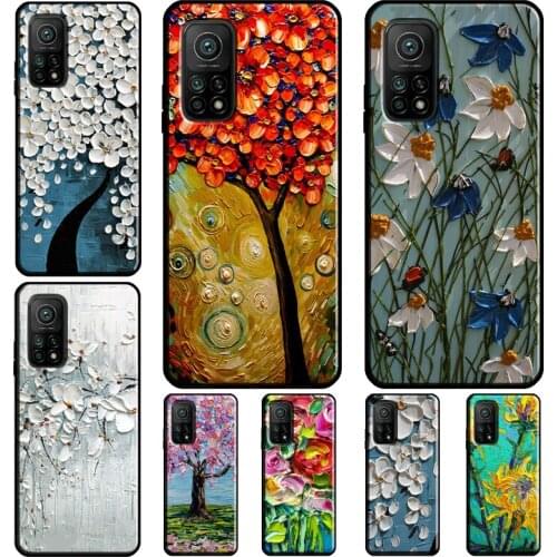 Boho Flower Art Abstract oil painting Case For POCO X3 Pro F3 F2 F1 M3 Cover For Xiaomi Mi 11 Note 10 Lite Mi 10T Pro 11 Ultra