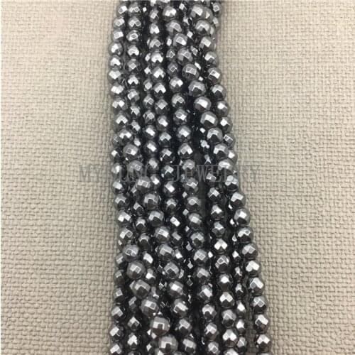 Black Faceted Round Hematite Beads For DIY Jewelry Making 15.5"Strand MY1316