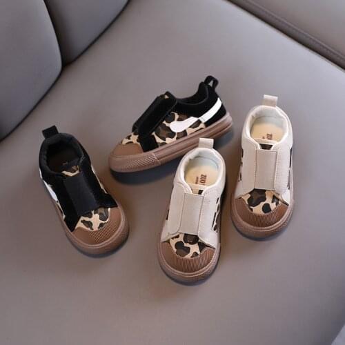 Toddler Sneakers Leopard Print Hook Loop Fashion Soft Sole Anti-Slippery Wearable All-Match Size 22-31 Kids Casual Shoes Black