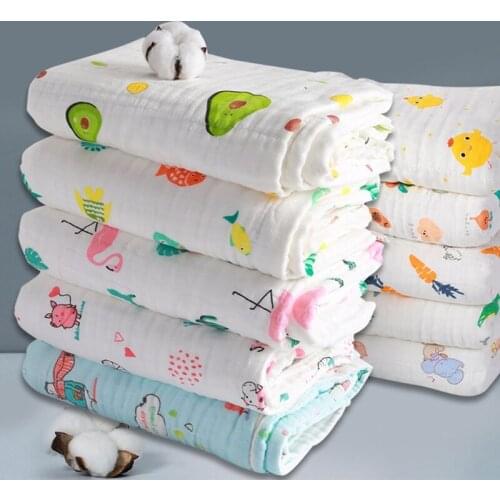 Baby Sleeping Swaddle Wrap Cotton Muslin Receiving Blanket Cartoon Printed Bath Towel Stroller Bedding Newborn Infant Photograph