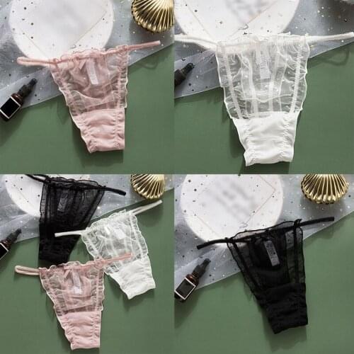 Womens Panties Sexy Thongs Lace Underwear Transparent Wave Point T-Back Female Thin Belt Exotic Lingerie