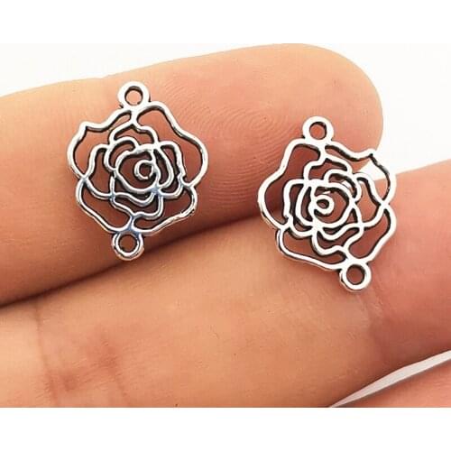 JINDINSP 30pcs 17x14mm Antique Silver Color Hollow Flower Connector Charms For Jewelry Making DIY Jewelry Findings