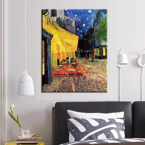 Cafe Terrace at Night Vincent Van Gogh Art Reproduction 100% Canvas Hand Painted Oil Painting for Home Living Room Office Decor