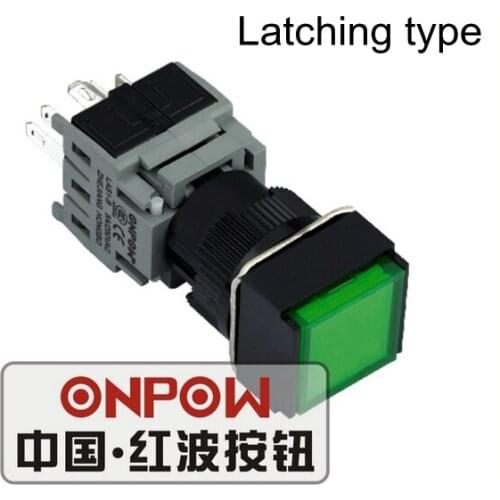 ONPOW 16mm 1NO1NC/2NO2NC/3NO3NC Latching on/off Red/Green/Blue Square Plastic Push Button Switch (LAS1-BF-Z) CE,RoHS