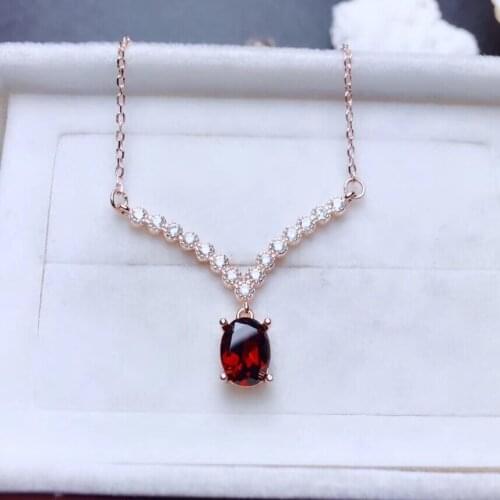 Beautiful red gemsone necklace real 925 silver for women collarbone necklace rose gold coulor natural gem man date gift