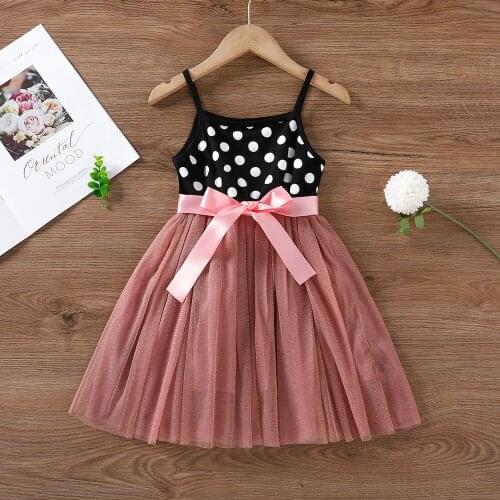 Summer Girls Dress 2021 New Dot Bow Kids Party Clothes for 2 3 4 5 6 Year Girl Sleeveless A-line Toddler Children Costume