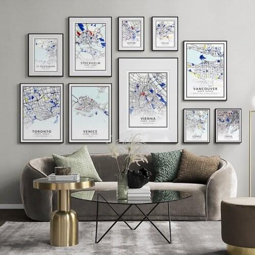 Minimalist Black and White World City Map Poster Canvas Painting Wall Art Print Nordic Decorative Picture for Office Home Decor