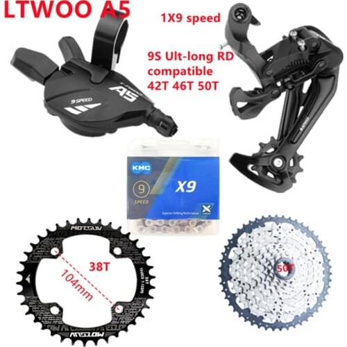 LTWOO A5 1X9 Speed Groupset 9 Speed lever Derailleur SUNSHINE Cassette 32T 36T 40T 42T 46T 50T KMC X9 Chain 104BCD Chainring 32T