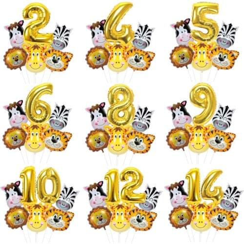 Animal Head Balloons Set Mini Tiger Lion Deer Zebra Ballon 32inch Number Balloons Childrens Birthday Party Decorations kids