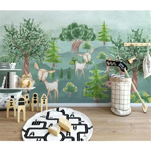 Bacal custom photo wallpaper 3D printing hand-painted cartoon animal green forest childrens room background wall home decor
