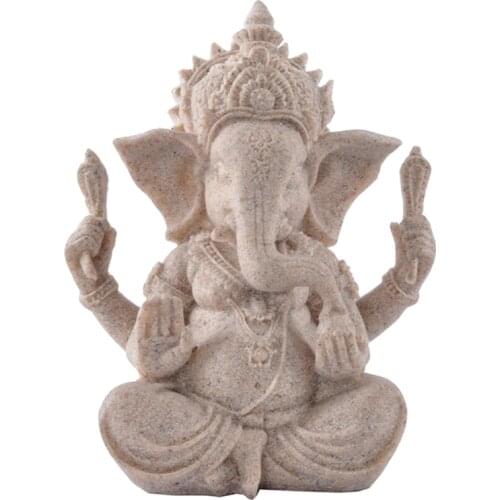 Sandstone Ganesha Buddha Elephant Statue Sculpture Handmade Figurine Desktop Decoration for Halloween Day Carnival