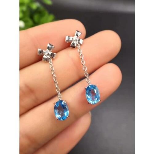 925 Pure silver inlaid natural Topa stone ear pendant fashion fashion holiday birthday gift envelope