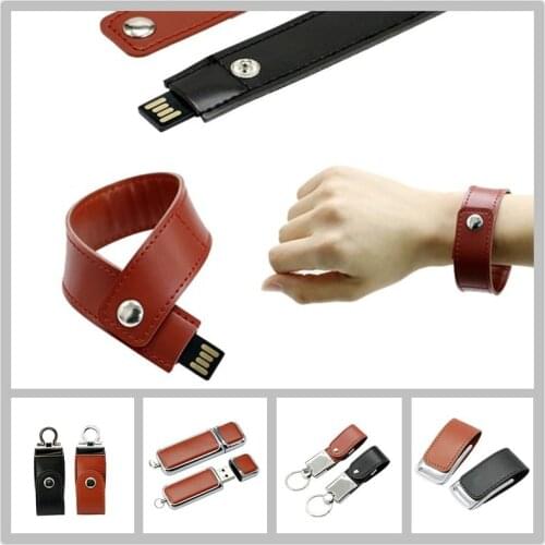 Full Capacity Flash Drive 64G Pen Drive Leather Wrist Band USB Flash 16G Flash Card 32G Bracelet Usb Stick 8GB Memory Flash Disk