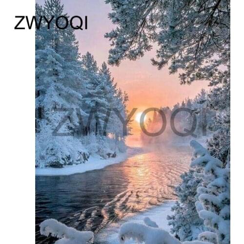 Full Round Diamond mosaic snow river sun Full Square Diamond embroidery snow river sun tree 5D DIY Diamond painting Cross stitch