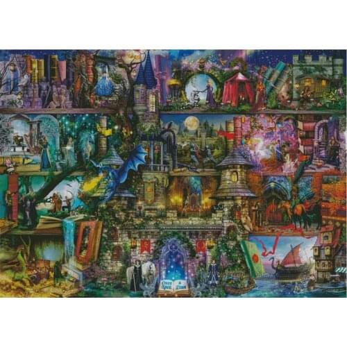 Drop Shipping Embroidery Fairy Tale Shelves Counted Cross Stitch Books with 100% Cotton Flosses & Free Shipping for Wall Decor