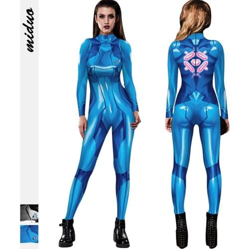Samus Aran Cosplay Zentai Suit Spandex Stretch Adult Costume 3D Style Bodysuit Jumpsuit Women Halloween Cosplay Costumes