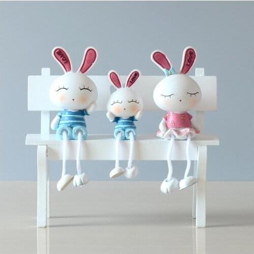 Rural Resin Rabbit Family Figurines Cute Resin Bunny Ornaments Children Doll Artware Home Decor 3 Pcs/set Free Shipping