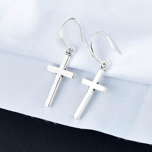Silver Color Cross Drop Earrings For Women Metal Geometric Jewelry New Trendy Moon Earring Pendientes Mujer Moda
