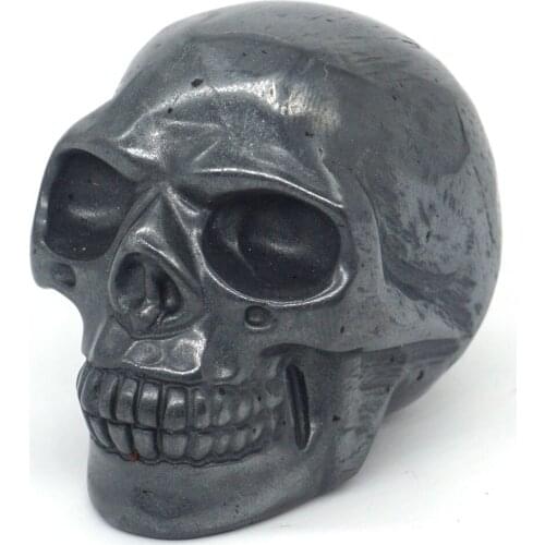 Skull Figurine Natural Stone Hematite Crystal Carved Statue Realistic Feng Shui Healing Ornament Art Collectible 2"