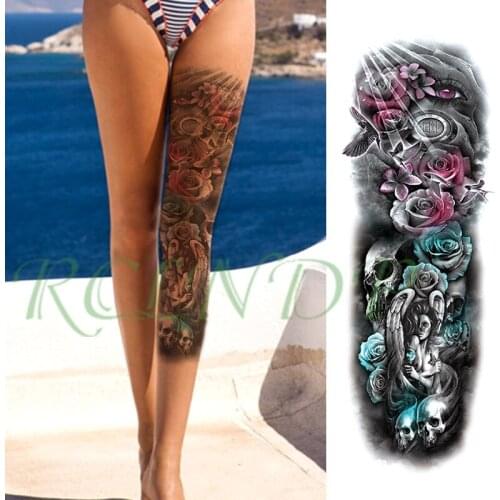 Waterproof Temporary Tattoo Sticker flowers skull pink eye angel wings full arm big fake tatto flash tatoo for men women girl