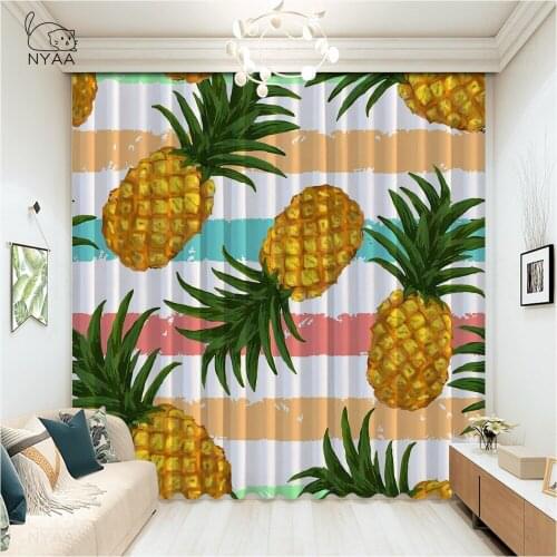 Printed Pineapple Window Curtain Blackout Curtains For Living Room Interior For Home Decor Curtains For Bedrooms Micro Shading