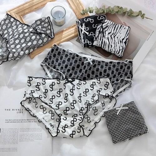 Women Ice Silk Panties Sexy Bow Panties Fashion Printing Briefs Low Waist Seamless Comfort Underpants Female Invisible Lingerie