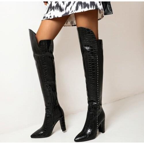 Winter Women Shoes Pointed Toe Faux Leather Over the Knee Boots Super High Heels Side Zipper Ladies High Boots Sexy High Heels